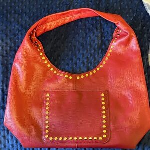 Chic Red Studded Hobo Bag